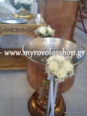 ΔΙΑΚΟΣΜΗΣΗ ΒΑΠΤΙΣΗΣ ΓΙΑ ΑΓΟΡΙ ΣΤΗΝ ΕΚΚΛΗΣΙΑ ΑΓΙΑ ΒΑΡΒΑΡΑ ΙΛΙΟΥ ΜΕ ΣΤΟΛΙΣΜΟ ΤΗΣ ΚΟΛΥΜΠΗΘΡΑΣ ΜΠΟΥΚΕΤΑ ΑΠΟ ΦΡΕΣΚΑ ΛΟΥΛΟΥΔΙΑ ΛΕΥΚΑ ΤΡΙΑΝΤΑΦΥΛΛΑ ΚΑΙ ΚΟΡΔΕΛΕΣ ΜΕ ΚΙΣΣΟΥΣ, ΣΕ ΧΡΩΜΑΤΙΣΜΟΥΣ ΛΕΥΚΟ ΣΙΕΛ,