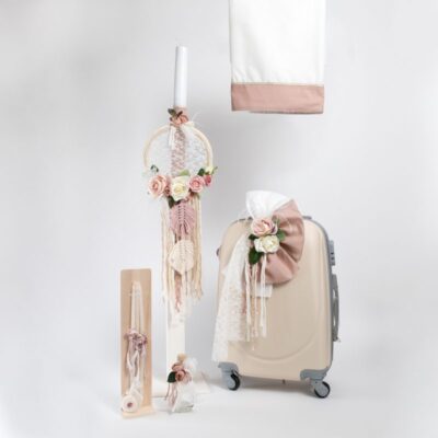 Set Βάπτισης Κοριτσιού θέμα Στεφάνι μακραμέ SET-KE401