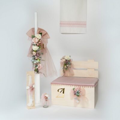Set Βάπτισης Κοριτσιού θέμα Rose Bench SET-KE418