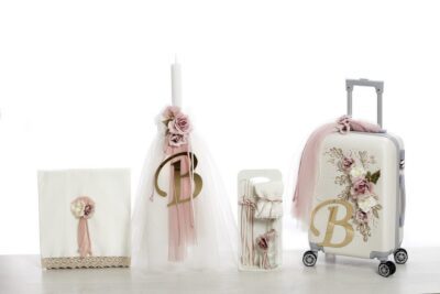 Σετ βάπτισης ΣΚΒ-2403 λουλούδια μονόγραμμα