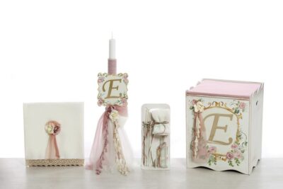 Σετ βάπτισης ΣΚΒ-2418 λουλούδια μονόγραμμα